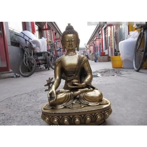 Fast shipping USPS to USA S0647 Tibet Buddhism Fane Brass made Sakyamuni Bhaisajyaguru Buddha Statue
