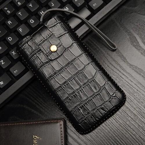 Genuine Leather Pull Sleeve Pouch Waist Hang Bags Real Cowhide Magnetic Phone Case For Huawei P40 Pro Pro+ Plus Crocodile Grain