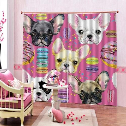 Custom Cute dogs Donuts Curtain Digital Print Childrens room Bedroom Blackout Window Drapes Sets (Left and Right Side)