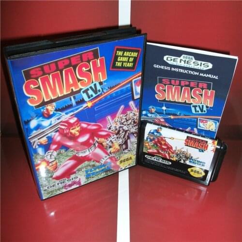 Super Smash T.V. US Cover with Box and Manual For Sega Megadrive Genesis Video Game Console 16 bit MD card