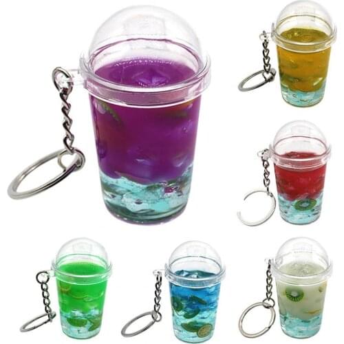 Creative Simulation Tea Cup Drink Keychain Fruit Cold Glass Pendant Bag Decor Car Ornament Gift