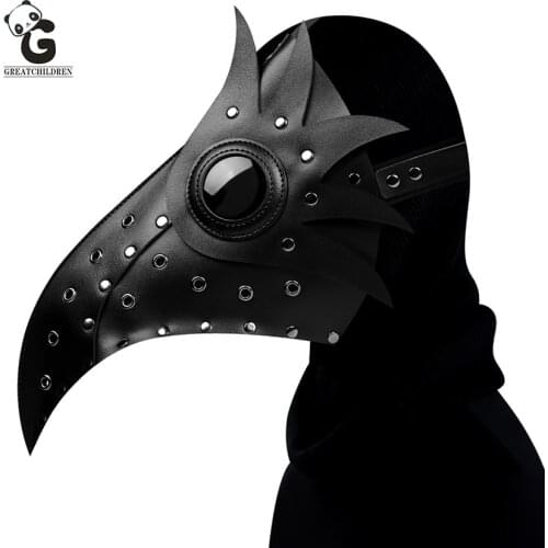 Plague Doctor Mask Men Steam Punks Artificial Leather Black Death Mask Steampunks Accessory Cosplay Beak Prop Masque Halloween