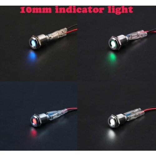 10mm Metal LED Indication light waterproof Signal lamp 5V 6V 12 24V 220v with wire and LED indicator lights Signal Convex light