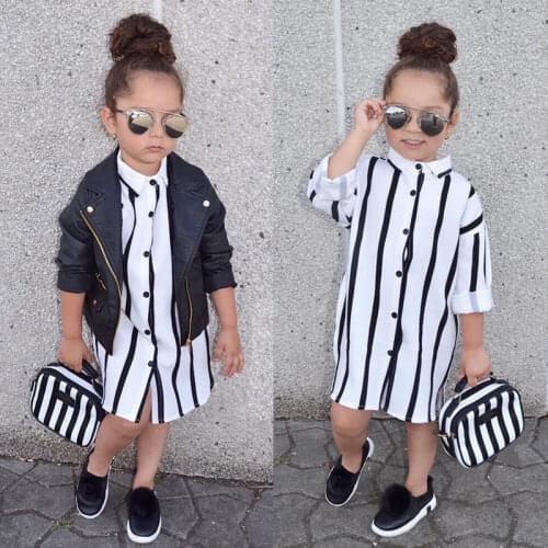 Fashion Girl Striped Dress Kid Long Sleeve Buttons Shirt Girls Dresses Toddler Clothes