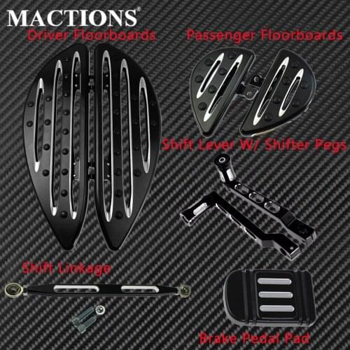 Motorcycle Footpegs Heel Toe Shift Lever Linkage Driver Passenger Floorboard Brake Pedal Pad Set For Harley Touring Softail FL