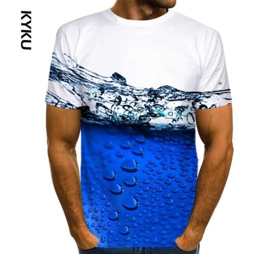 KYKU Off White and blue water T shirt Mens Funny 3D T-shirt Printed Unisex Tops New Harajuku Short Sleeve Tshirts Men