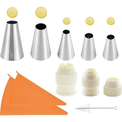 11pcs Cake Decorating Kits Round Cream Cupcakes Icing Tips Nozzles Pastry Bags Reusable Coupler Brush Baking Tool