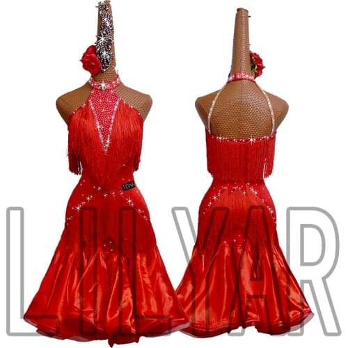 New Latin Dance Dress Competition Dress Costumes Skirt Performing Dress Adult Customize Children Red Matador Skirt Split Skirtes