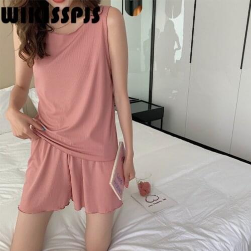 New Cute Girl Round Neck Vest Two Piece Pajama Solid Color Home Suit Women Pajamas Pj Sets for Women Pajamas for Teen Girls