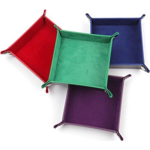 New Foldable PU Leather Dice Tray Box Folding Hexagon Coin Square Tray Dice Game Tool 6 Styles Home Storage Tray Box