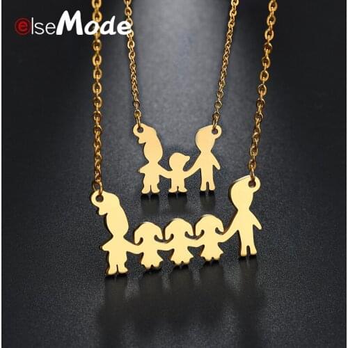 ELSEMODE Simple Stainless Steel Dad Mama Son Daughter Family Necklaces Love Boy Girl Pendant Choker Necklace Men Women Gifts