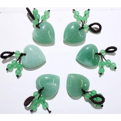 25mm Heart pendant Natural blue sand stone aventurine Crystal Opal for diy Jewelry making key pendants charms wholesale 6pcs