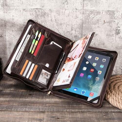 Genuine cowhide leather luxury vintage laptop sleeve pouch for MacBook 13.3 inch casual retro zipper ipad pro 12.9 case Tablets