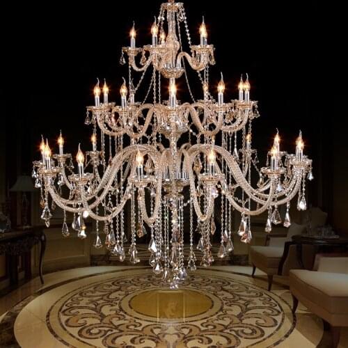 Luxury modern chandelier lighting for Church Hall Duplex house large cognac crystal E14 candle chandelier 28-42 pcs hotel Foyer
