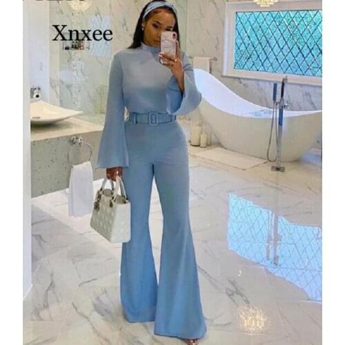 Spring and Autumn Womens Solid Color Jumpsuit High Neck Full Sleeve High Waist Full Sleeve Knitted Sexy Skinny Jumpsuit