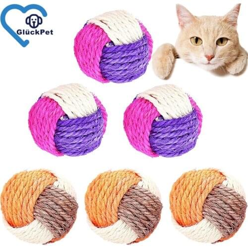 6 Pieces Cat Ball Toy Cat Balls, Sisal Dog Cat Scratcher Toy Ball, Pets Interactive Cat Toy Balls Toy Bite and Wear Resistant
