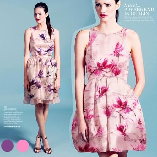 PRINT SILK ORGANZA SATIN FABRIC 135cm width 14momme 100% Silk Fabric Pink Color Flower Printing