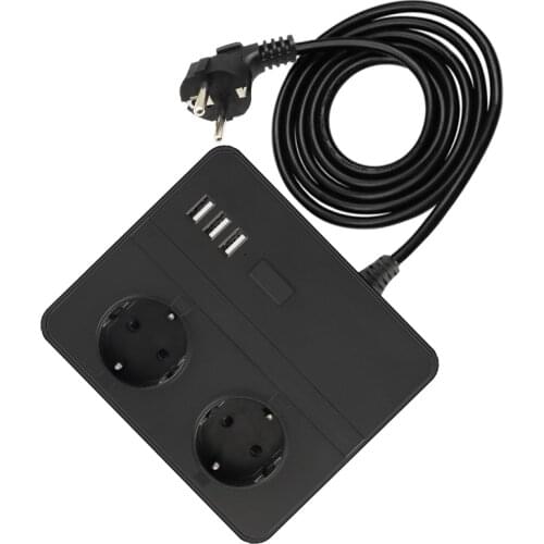 Desktop Power Strip Socket 3USB Charging Adapter 2EU Outlets Plug with Power Switch 1.5m Cord Extension Socket