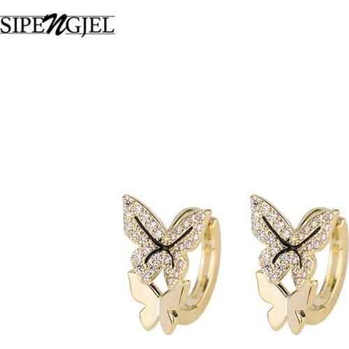 SIPENGJEL Fashion Cubic Zircon Butterfly Earrings Korean Style Simple Hoop Earrings For Women Girls Jewelry 2021