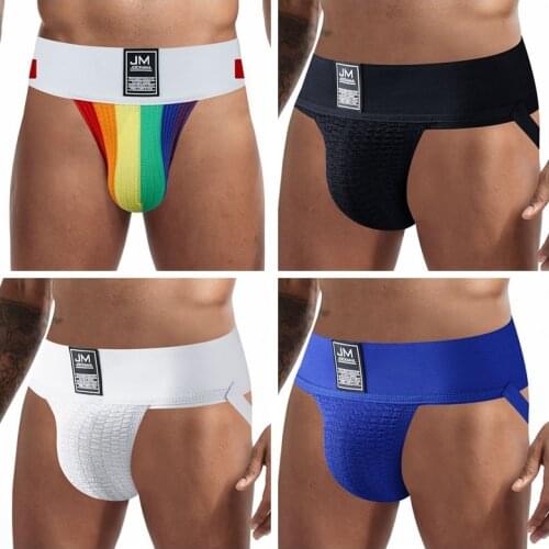 JOCKMAIL 4-Pack Men Briefs Sexy Jockstrap Thong Rainbow Soft Breathable Mesh Gay Underwear Athletic Calzoncillos Hombre Slips