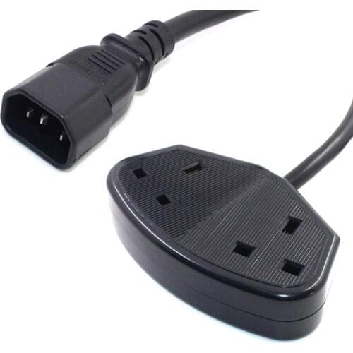 UK Power Extension Computer Cable IEC320 C14 Male Plug to 2 x Female Sockets AC Power Cord For PDU UPS,3x17AWG(1.04mm) Wire 1m