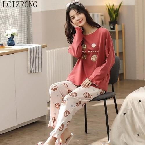 Comfortable Cotton Home Clothes Women Pajama Set Cartoon Spring House Sleepwear Plus Size Lingere Hedgehog Animal Girl Nightwear