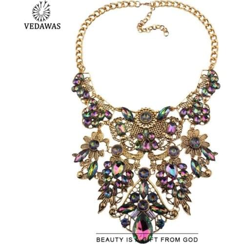 Vedawas Vintage Gorgeous Acrylic Big Statement Necklace for Women Trendy Colorful Collar Choker Pendant Necklace Jewelry Party
