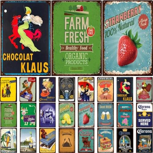 Vintage Farm Fresh Vegetables Chocolate Plaque Sign Vintage Metal Tin Signs Wall Poster Plate Bar Farm Home Decor