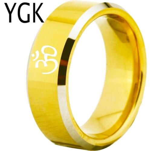 YGK Jewelry Religious Design Golden With Shiny Bevel Tungsten Ring New Mens Wedding Engagement Anniversary Gift Ring