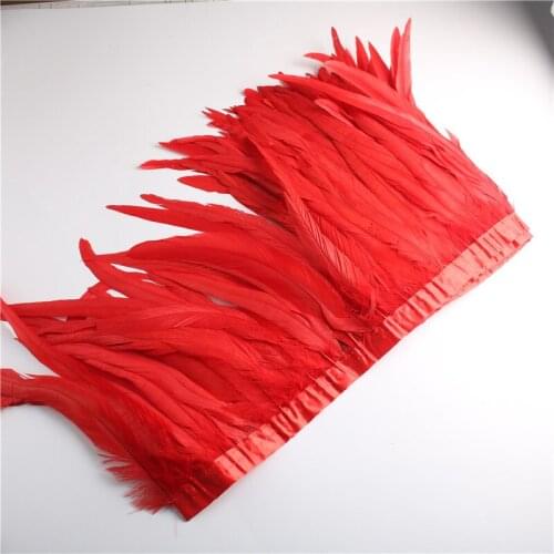 YY-tesco 10 Yards Red Rooster Tail Feather Trim Coque Feather Trimming Feather For Crafts Dress Skirt Carnival Costumes Plumes