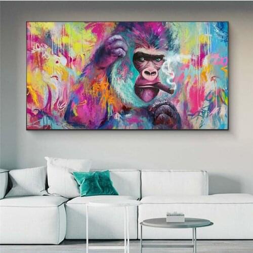 Funny Smoking Orangutan Graffiti Canvas Paintings Wall Art Posters And Prints Modern Animals Wall Art Canvas Pictures Room Decor
