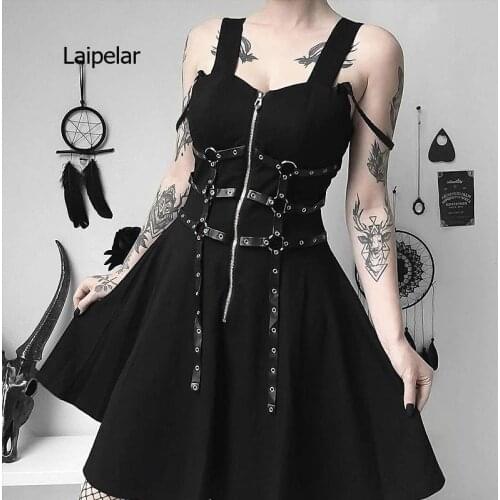 Womens Black Suspender Skirt High Waist Slim Cool Female 2021 Spring Summer Streetwear Lady Dress