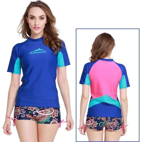 Womens Short Sleeve Rash Guard Sun Protection UPF 50+ Swim Shirt