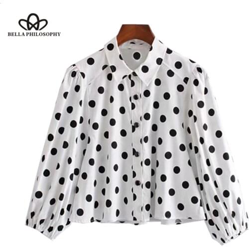 Vintage Stylish Polka Dot Short Style Tops Women Blouses 2019 Fashion Lapel Collar Long Sleeve Ladies Shirts Casual Blusa Mujer
