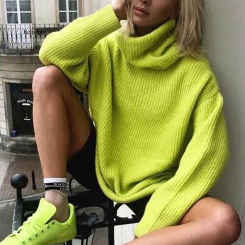 Oversize Knitted Womens Turtleneck Sweater Warm Long Batwing Sleeve Solid Midi Female Pullovers Winter Ladies Loose Jumper