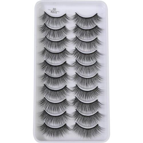 10 Pairs 3D Faux Mink Hair False Eyelashes Natural Long Wispies Lashes Handmade Cruelty-free Criss-cross Eyelashes Makeup Tools