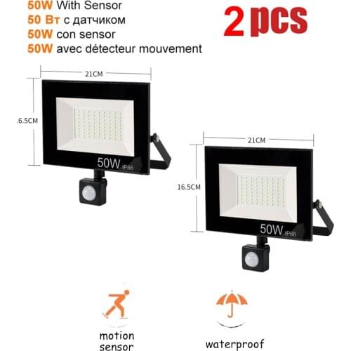 2 pcs 220V 10-100W LED FloodLight Spotlight Exterior Street wall reflector LED Lights Garden Lamp PIR Motion Sensor Lamps Waterp