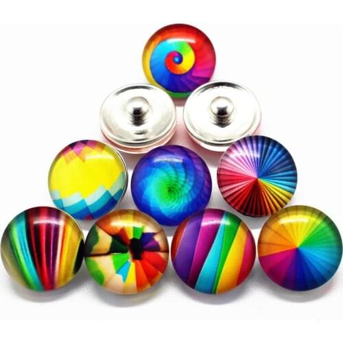 20pcs/lot 18mm Snap Buttons Rainbow Glass Buttons Charms Fit Snap Bracelets DIY Replaceable Buttons Jewelry