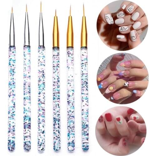 3pcs Nail Art Acrylic Crystal Carved Nail Brush UV Gel Extension Pen Nail Polish Painting Drawing Stripes Brush Painting Tool