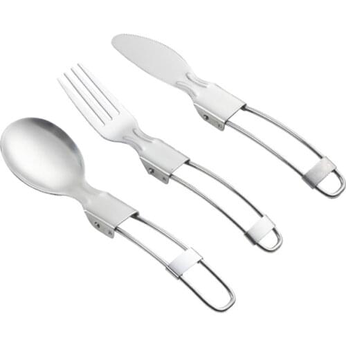 Portable Outdoor Travel Camping Picnic Stainless Utensil Set Foldable Knife/ Fork/ Spoon 3 in 1 Kit Camping Picnic Tableware