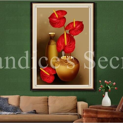 3D Diamond Painting Vase Of Flowers Diamond Mosaic Full Rhinestones Drill Cross-Stitch Painting Kits DIY Diamond Painting Flower