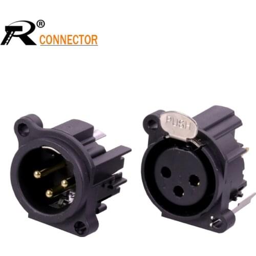 4pcs High quality XLR connector Black Plastic 3pin XLR Male/Female jack panel mount with PUSH button audio jack speaker plug 1pc