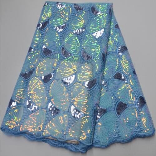 5yards/pc) Shining African sequins tulle lace fabric with very beautiful embroidery high quality for party dress FLP223