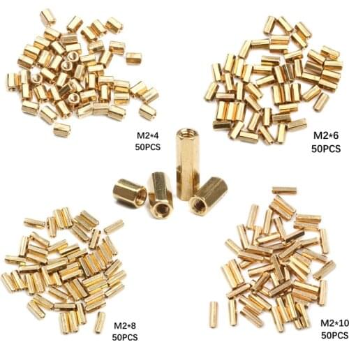 50PCS M2 Hex 4mm/6mm/8mm/10mm Nut Spacing Screw Brass Threaded Pillar PCB Motherboard Standoff Spacer Kit Hardware Parts