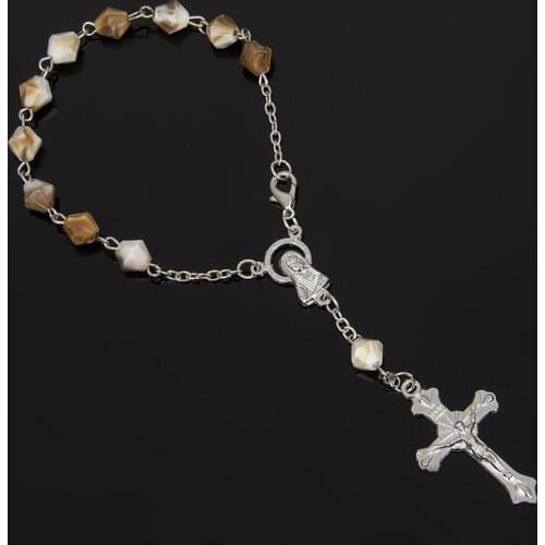 6mm Acrylic Colorful Beads Cross Pendant Bracelets Jesus Religious Orthodox Catholic Charm Rosary Jewelry Gifts