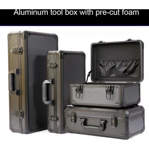 Aluminum box toolbox fishing bow and arrow storage box pulley portable pull rod box storage aluminum box with pre-cut foam