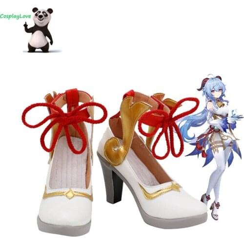 CosplayLove Genshin Impact Ganyu Silver Shoes Cosplay Long Boots Leather Custom Hand Made For Girl Boy