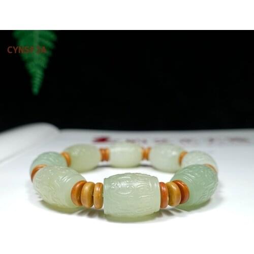 CYNSFJA New Real Certified Natural Hetian Jade Nephrite Mens Amulets Lucky Ball Jade Bracelets Carved High Quality Best Gifts