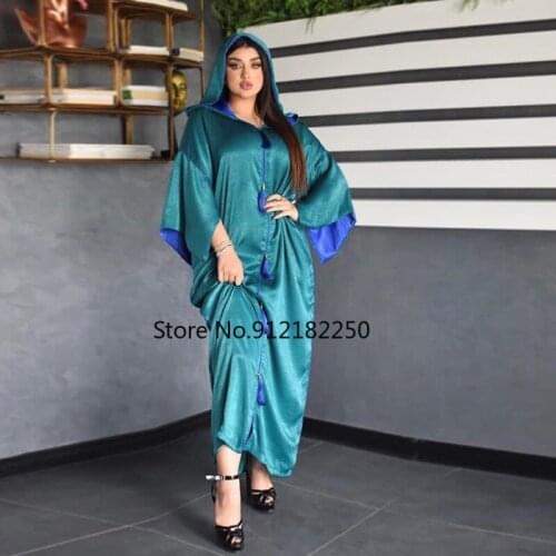 Eid Mubarak Satin Kaftan Abaya Dubai Turkey Islam Arabic Muslim Hijab Dress Robe Longue Femme Musulmane Dresses For Women Caftan