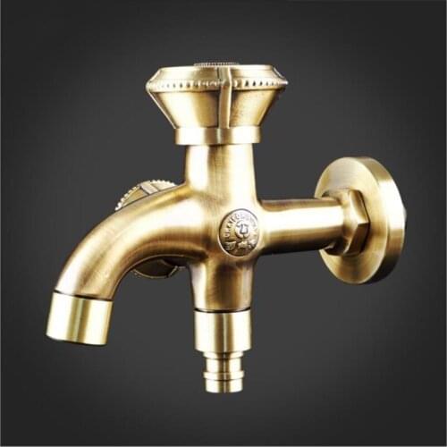 European All-copper Dual-use Washing Machine Faucet Antique / Silver Carved Garden Tap multi-function G1/2' Bibcocks
